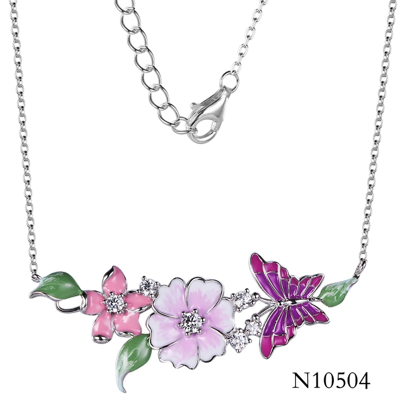 Fashion New Style 925 Silver Jewellry Enamel Flower Pendant Necklace