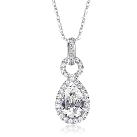 Boa venda bijuterias femininas de luxo joias brancas zircônia lágrima pingente de prata aniversário